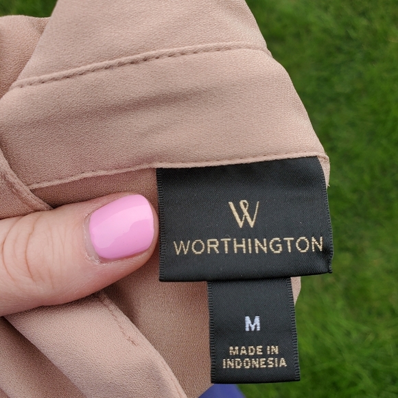 Worthington V-Neck Cuffed Sleeve Tie Waist Tunic Blouse Women's Medium EUC - Picture 5 of 16